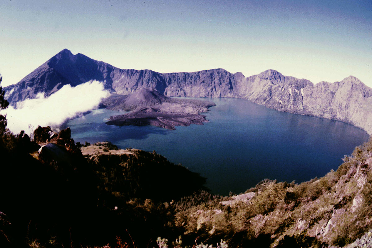 Photo of lake in mountain crater